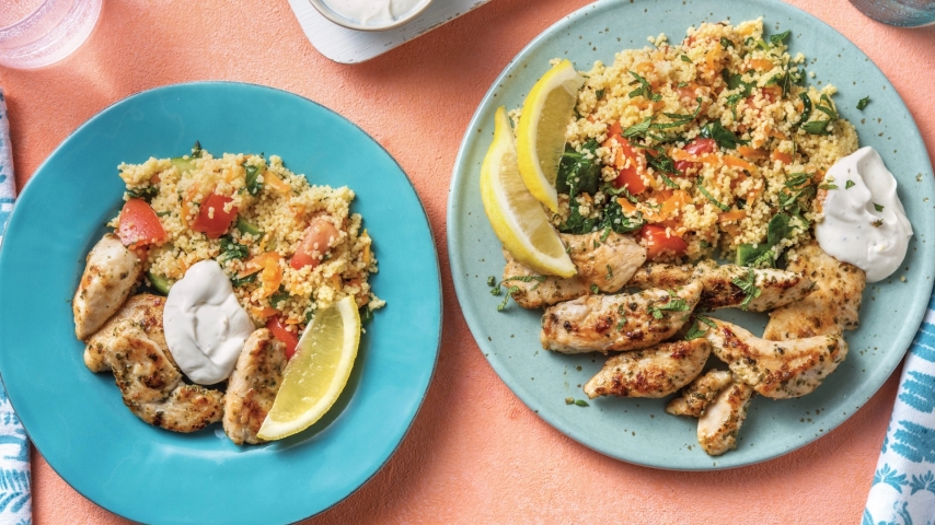 Smoky Lemon-Garlic Chicken with Herby Couscous and Roasted Vegetables