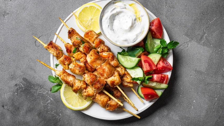 Lemon Herb Grilled Chicken Skewers with Yogurt Sauce