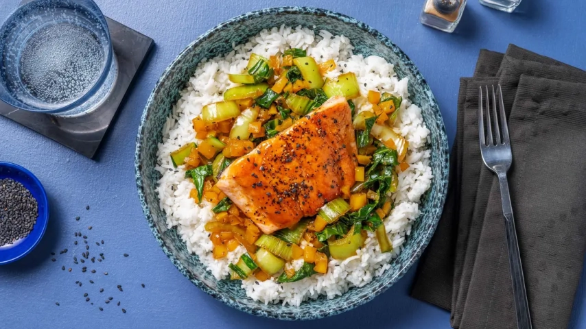 Honey Garlic Glazed Salmon with Steamed Jasmine Rice