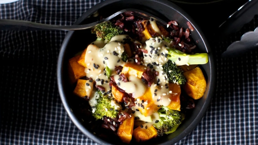 Miso Maple Roasted Sweet Potato Grain Bowls