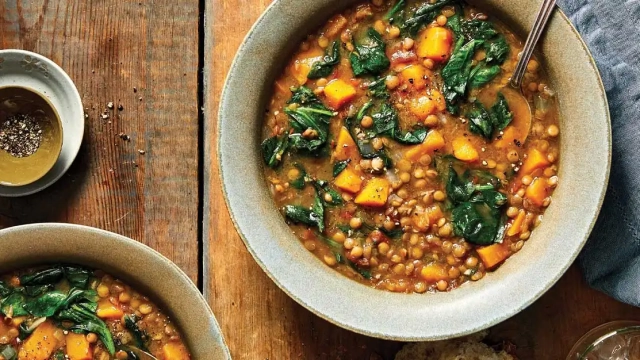 Creamy Coconut Lentil Soup with Spinach and Toasted Cumin