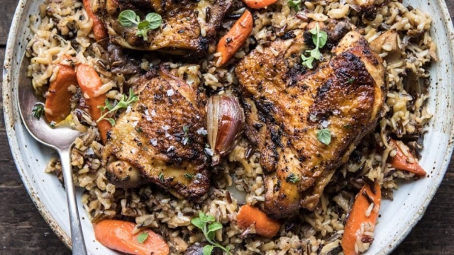 Savory Herb and Garlic Roasted Chicken with Wild Rice Pilaf
