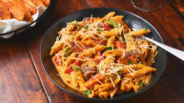Pasta Cremosa Cajún con Pollo, Pimientos Asados y Perejil Fresco