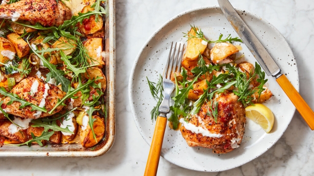 Roasted Garlic and Herb Chicken Thighs with Lemon Potatoes