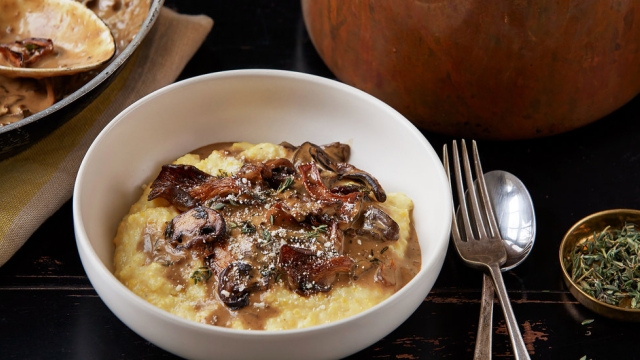 Creamy Garlic Parmesan Polenta with Sautéed Mushrooms and Herbs